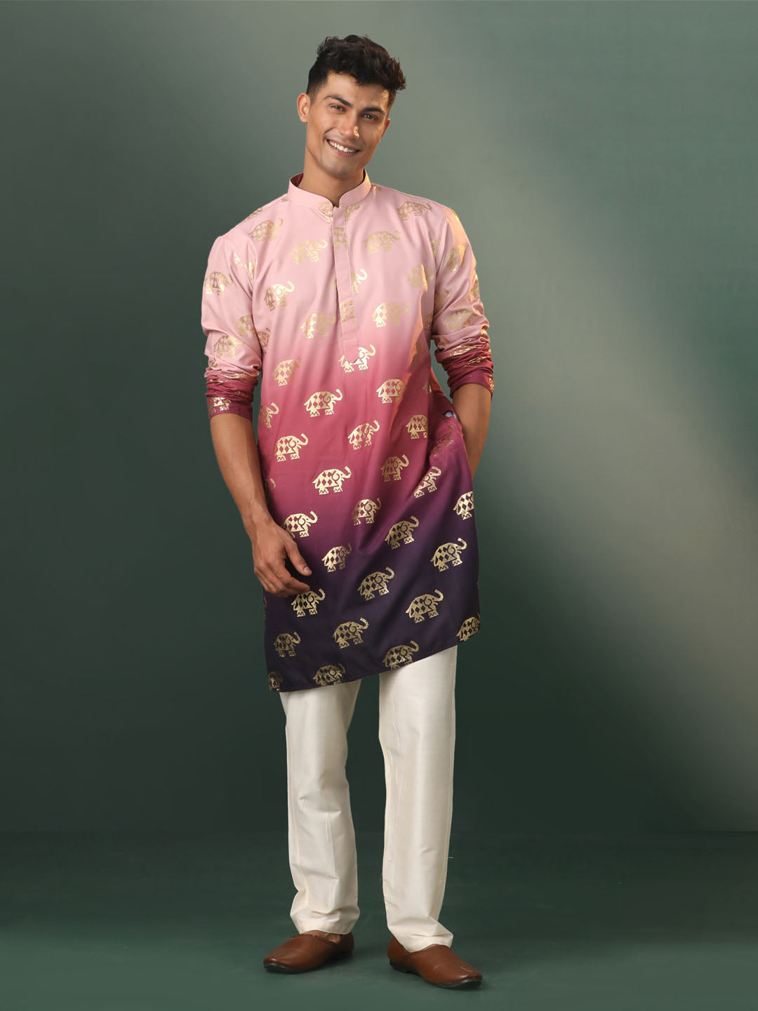 Men's Purple Rayon Kurta Pyjama Set