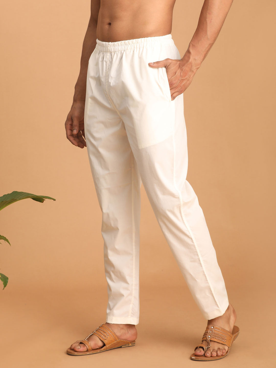 Men's Cream Cotton Pant Style Pyjama