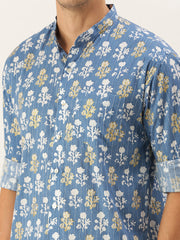 Men's Blue Cotton Ethnic Shirt