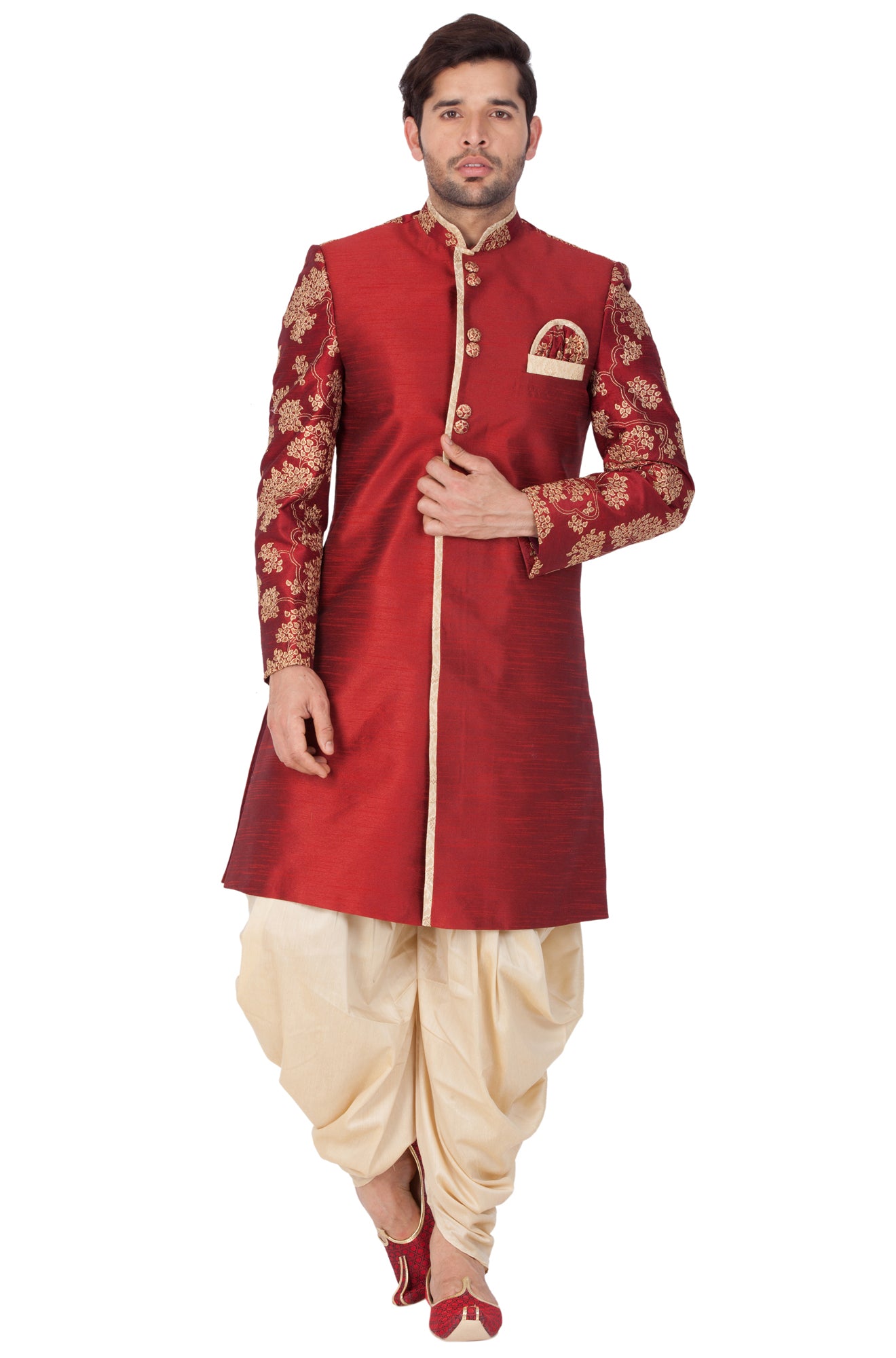 Men's Maroon Silk Blend Sherwani Only Top