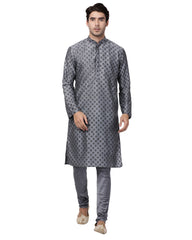 Men Grey Cotton Blend Kurta Pyjama Set