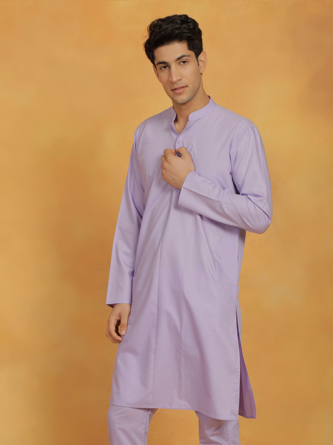 Men's Lavender Cotton Silk Kurta