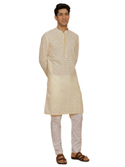 Men's Yellow And White Cotton Kurta And Pyjama Set