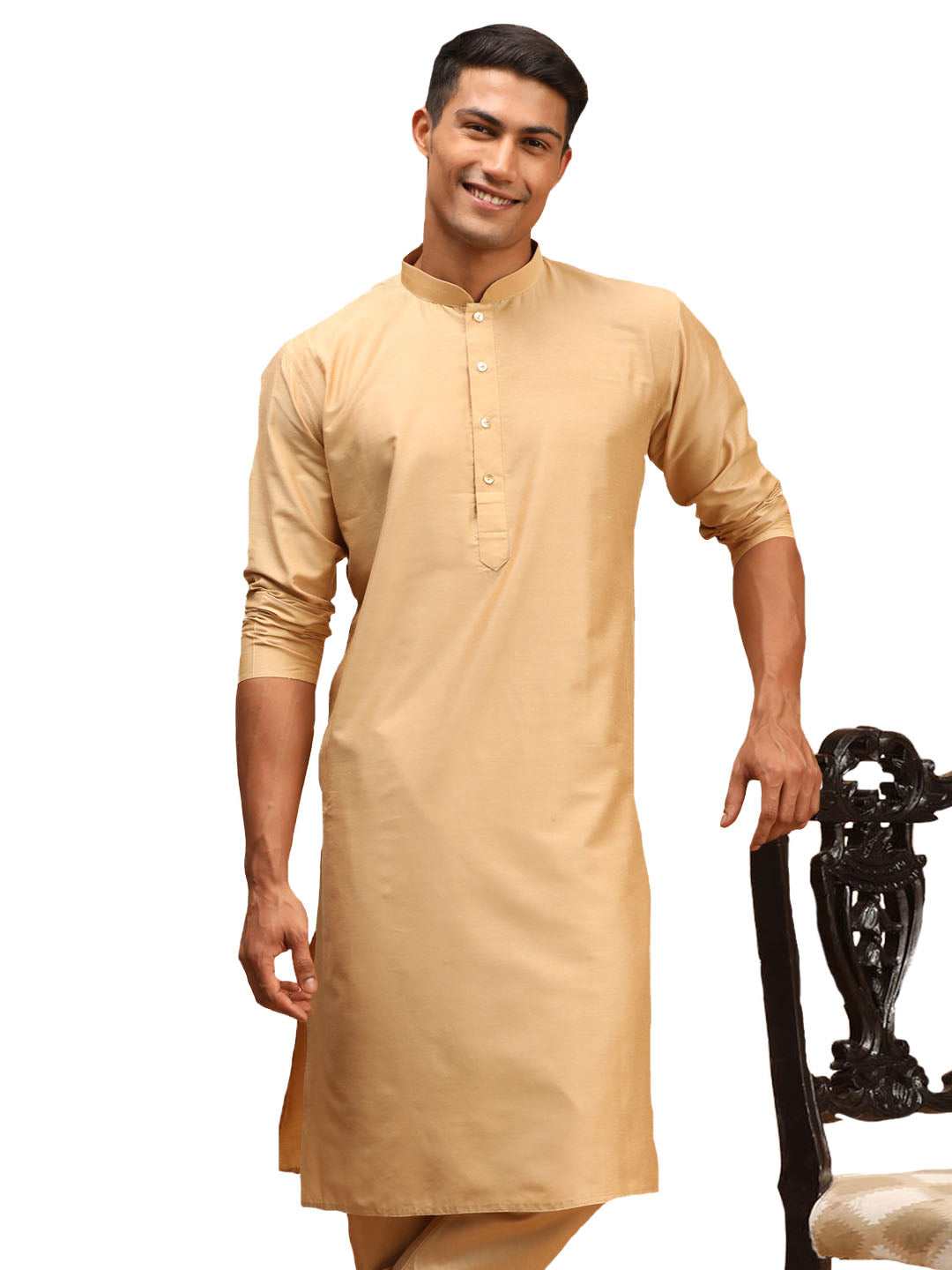 Men's Rose Gold Viscose Kurta