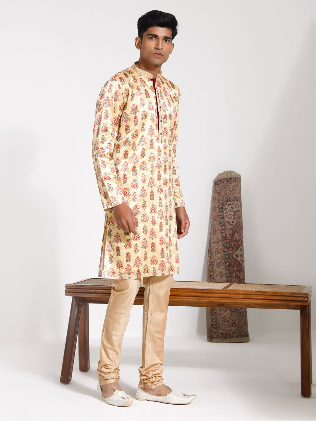 Men's Yellow Silk Blend Kurta And Pyjama Set