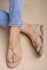 Shoetopia Cross Strap Beige Flat Sandals For Women & Girls