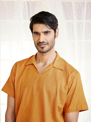 Men's Dusty Saffron Cotton Short Kurta