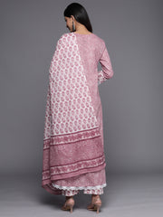 Kalini Women Mauve Printed A-Line Kurta Paired With Contrast Printed Bottom And Dupatta