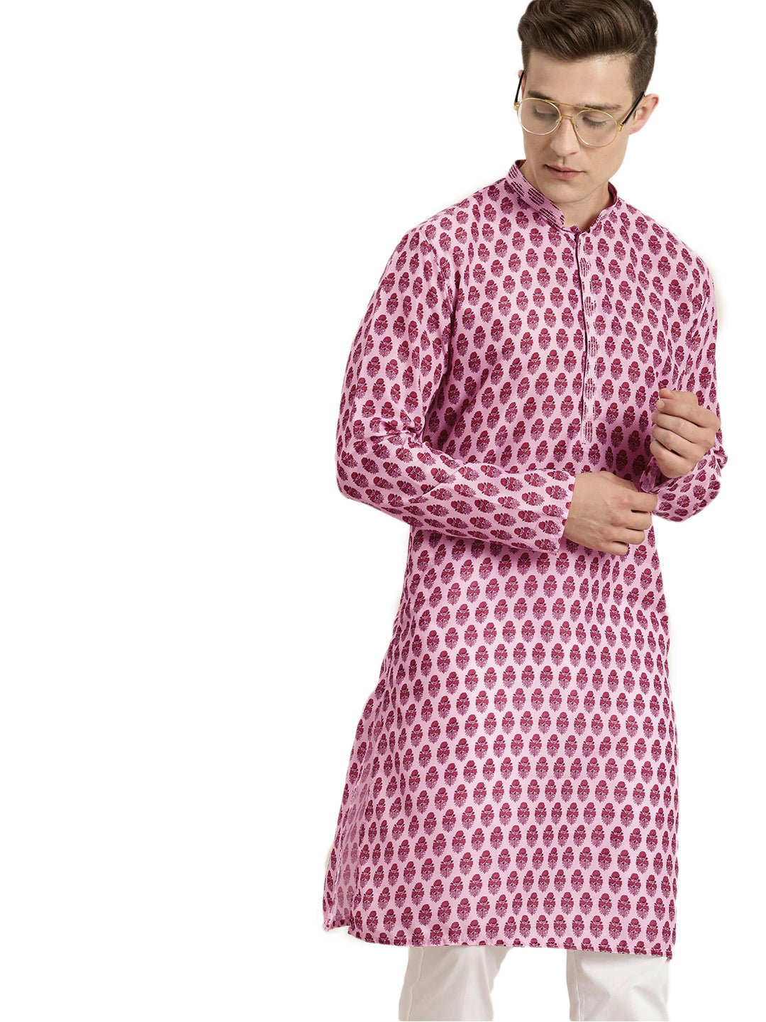 Men's Pink Cotton Blend Kurta