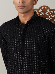 Men's Black Georgette Kurta