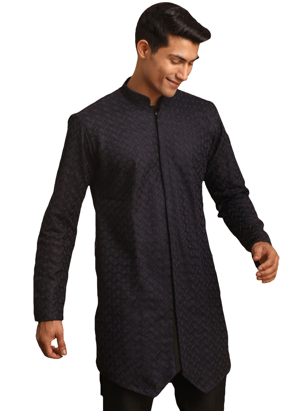 Men's Navy Blue Silk Blend Kurta