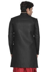 Men's Black Polyester Lurex Blend Sherwani Only Top