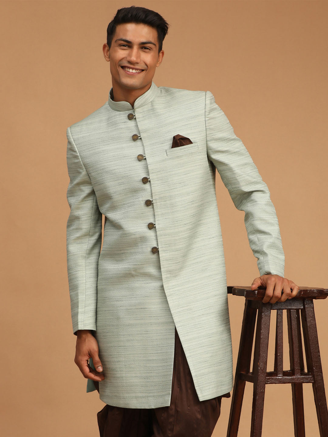 Men's Mint Green Silk Blend Sherwani Only Top