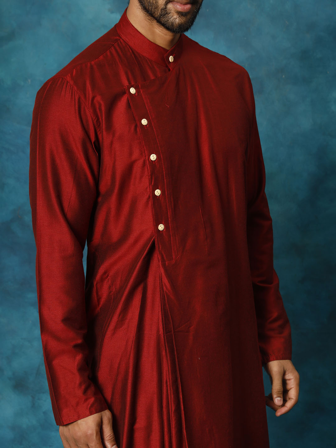 Men's Maroon Viscose Blend Kurta