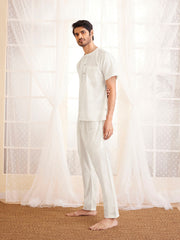 Men's White Cotton Kurta Pyjama Set