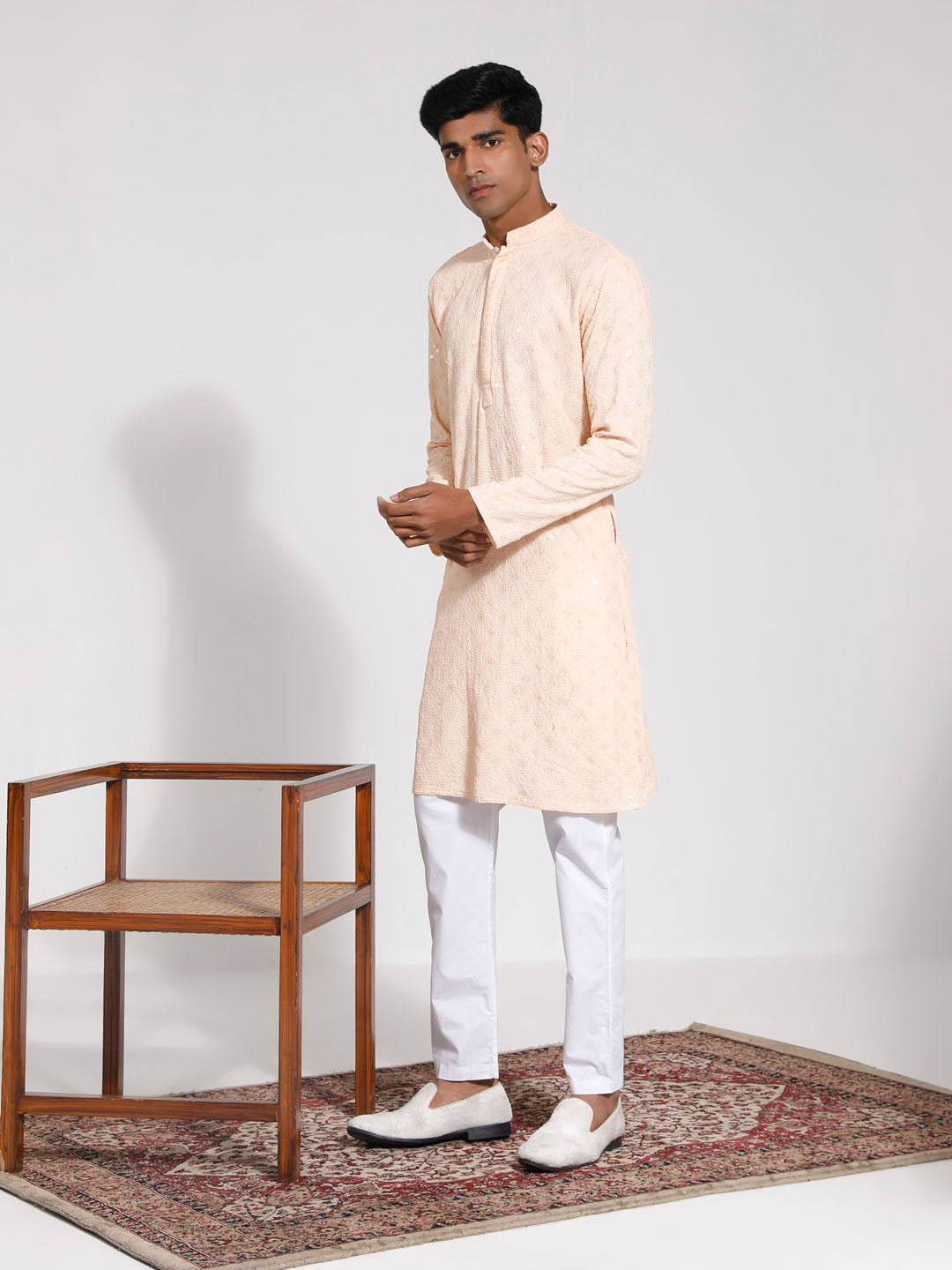 Men's Peach Rayon Kurta And Pyjama Set