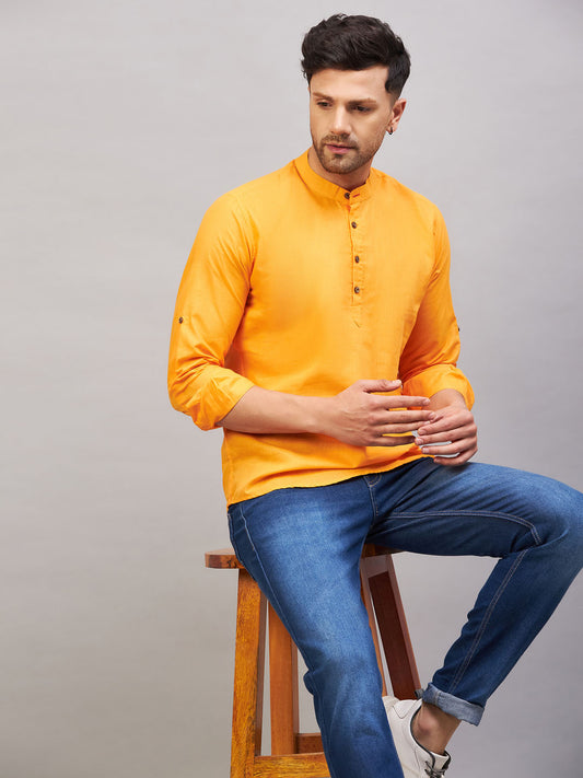 Men's Orange Cotton Blend Kurta