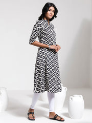 Women's Black And White Kurta Set