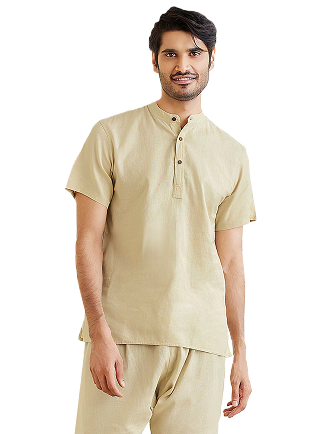 Men's Beige Cotton Short Kurta