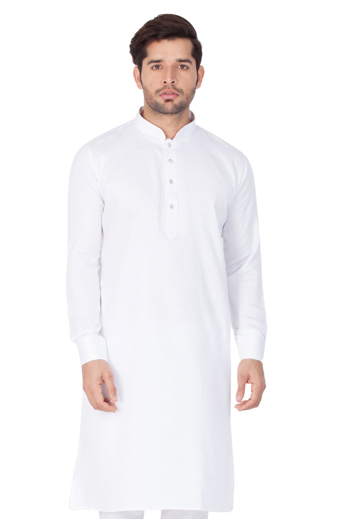 Men's White Cotton Blend Kurta Pyjama Set