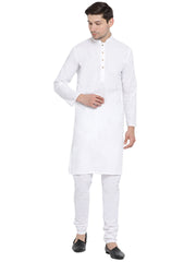 Men's White Cotton Linen Blend Kurta Pyjama Set