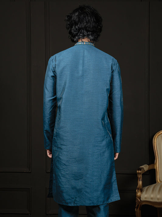 Men's Turquoise Dupion Silk Kurta