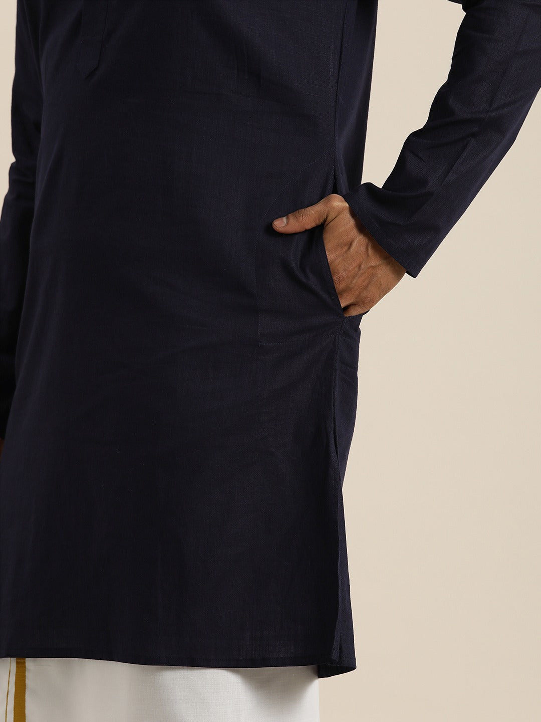 Men's Navy Blue Cotton Kurta