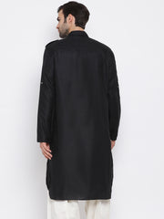 Men's Black Cotton Blend Pathani Kurta