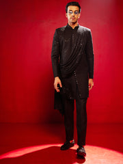 Men's Black Silk Blend Sherwani Set