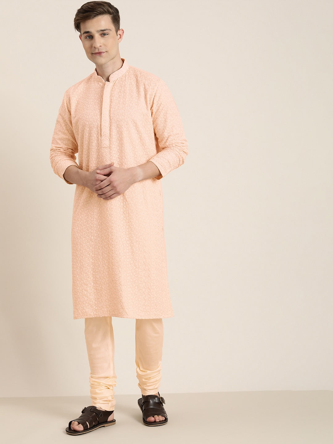 Men's Pink Georgette Kurta