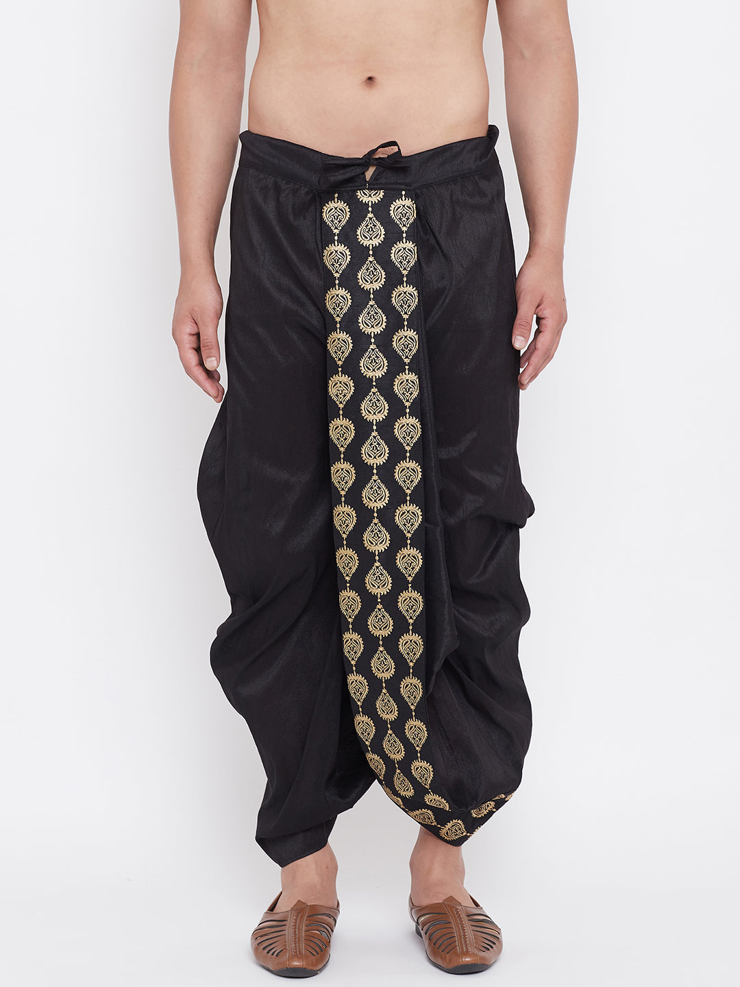 Men's Black Silk Blend Embroidered Dhoti