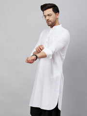 Men's White Cotton Linen Blend Kurta