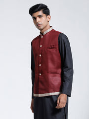 Men's Maroon Jute Nehru Jacket