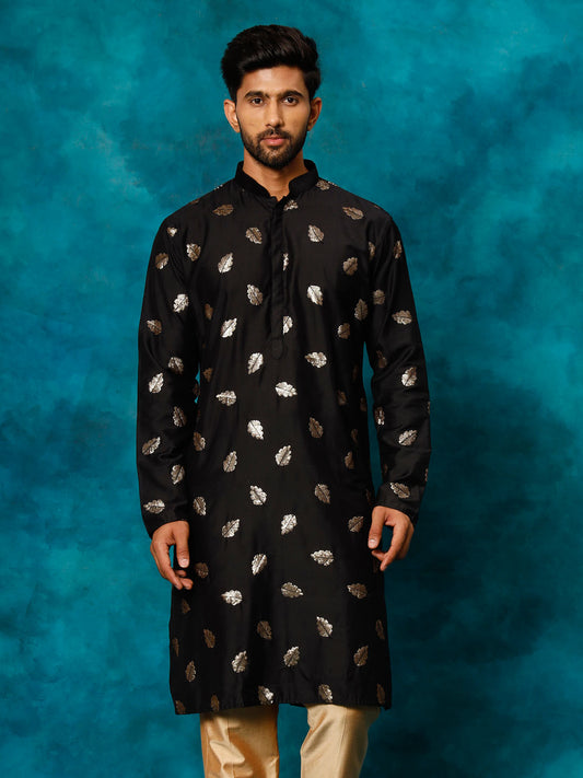 Men's Black Cotton Blend Kurta