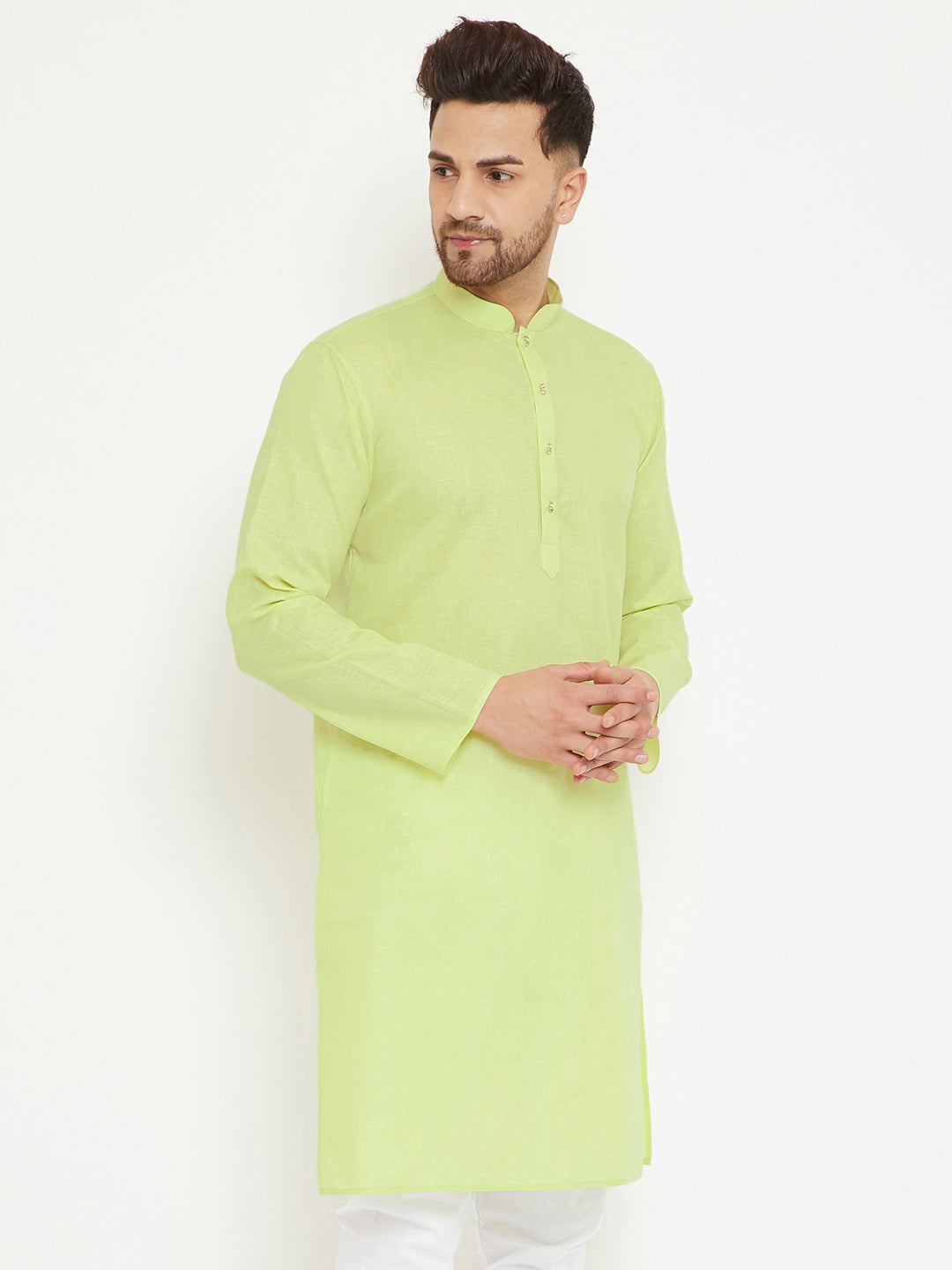 Men's Green Cotton Blend Kurta