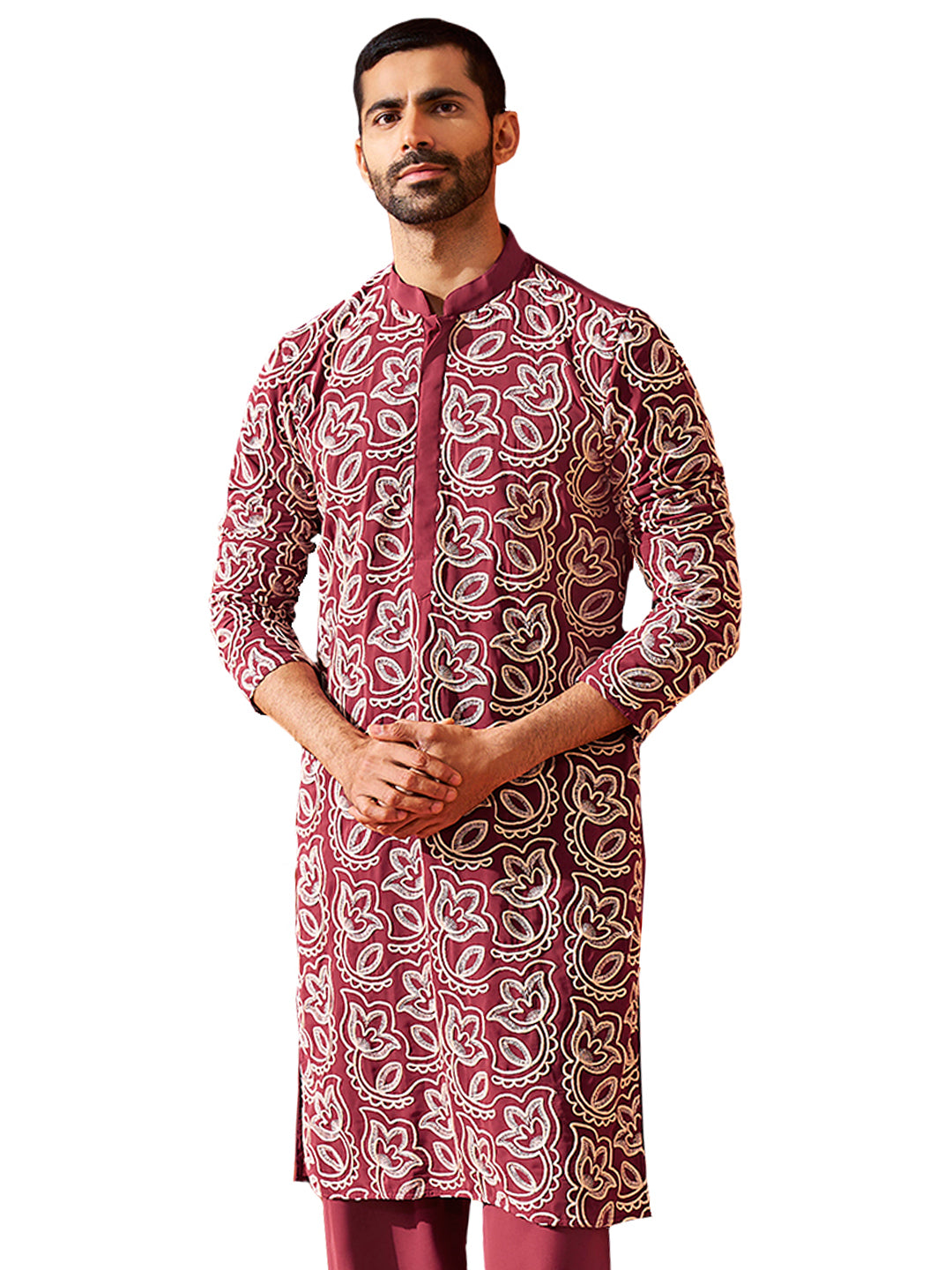 Men's Maroon Georgette Kurta