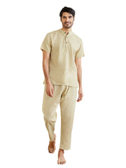 Men's Beige Cotton Kurta Pyjama Set