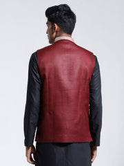 Men's Maroon Jute Nehru Jacket