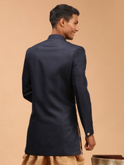 Men's Navy Blue Cotton Blend Sherwani Only Top