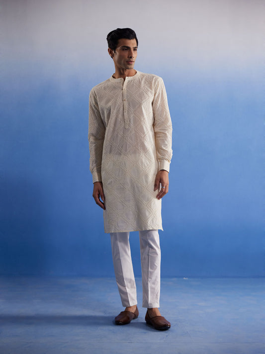 Men's Cream Cotton Kurta Pyjama Set