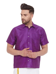 Men's Purple Silk Blend Ethnic Shirt