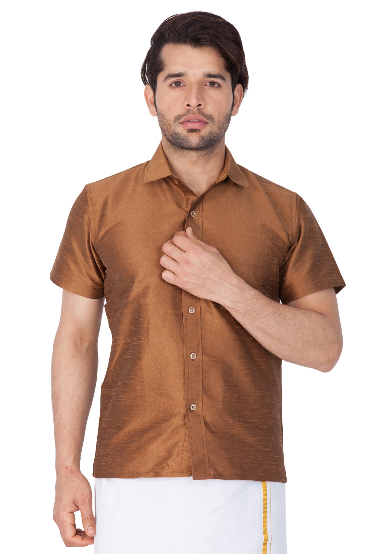 Men's Brown Silk Blend Ethnic Shirt