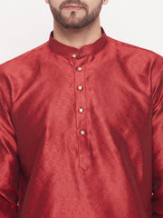 Men Maroon Silk Blend Kurta