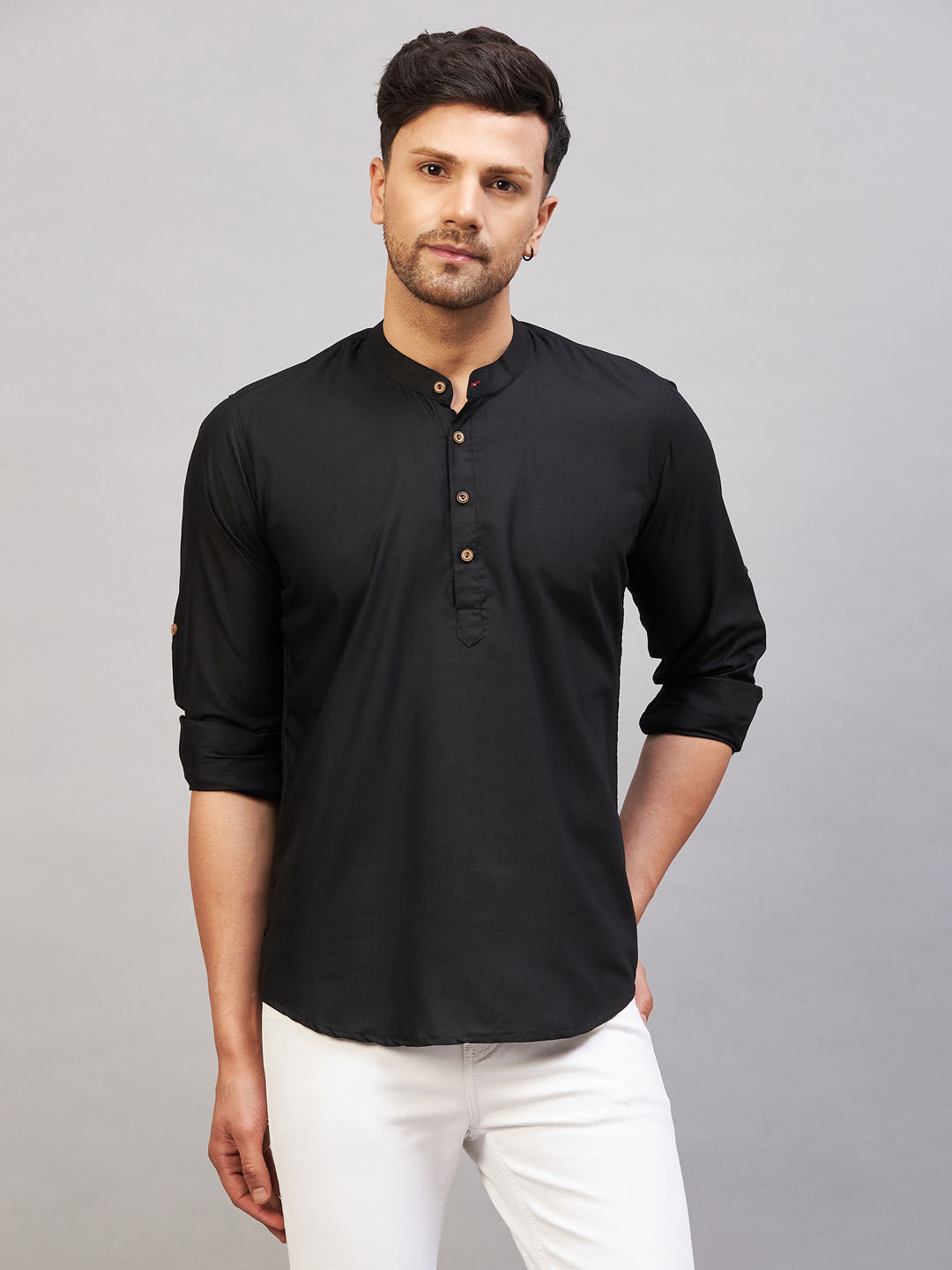 Men's Black Cotton Blend Kurta