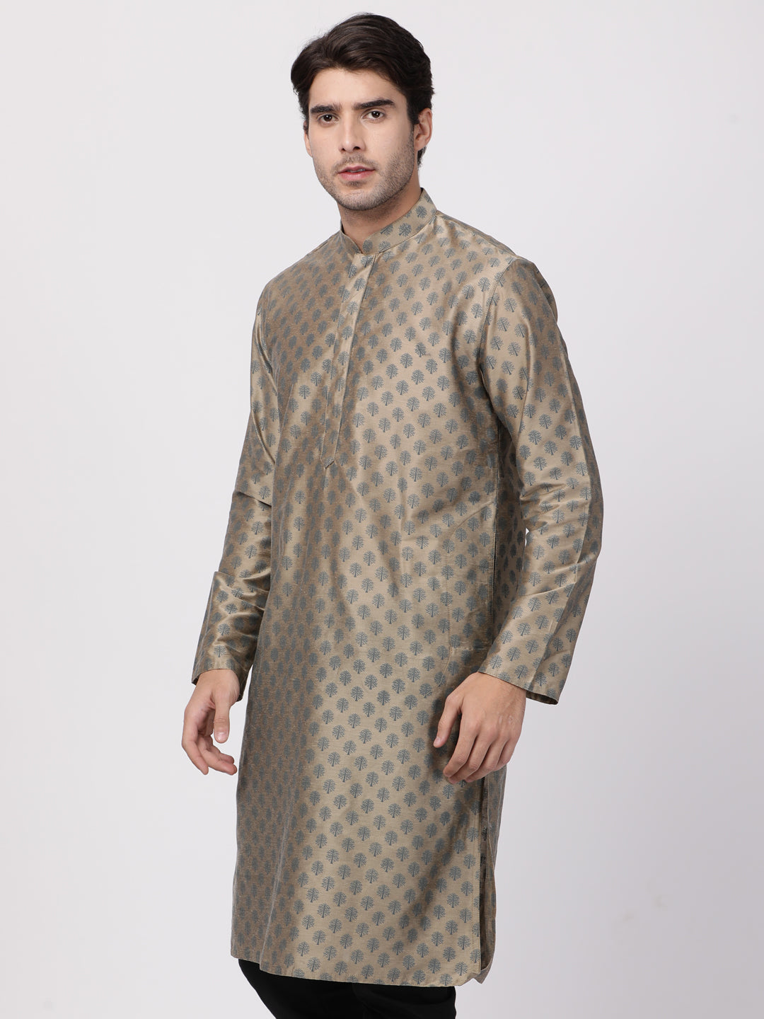 Men Beige Cotton Blend Kurta