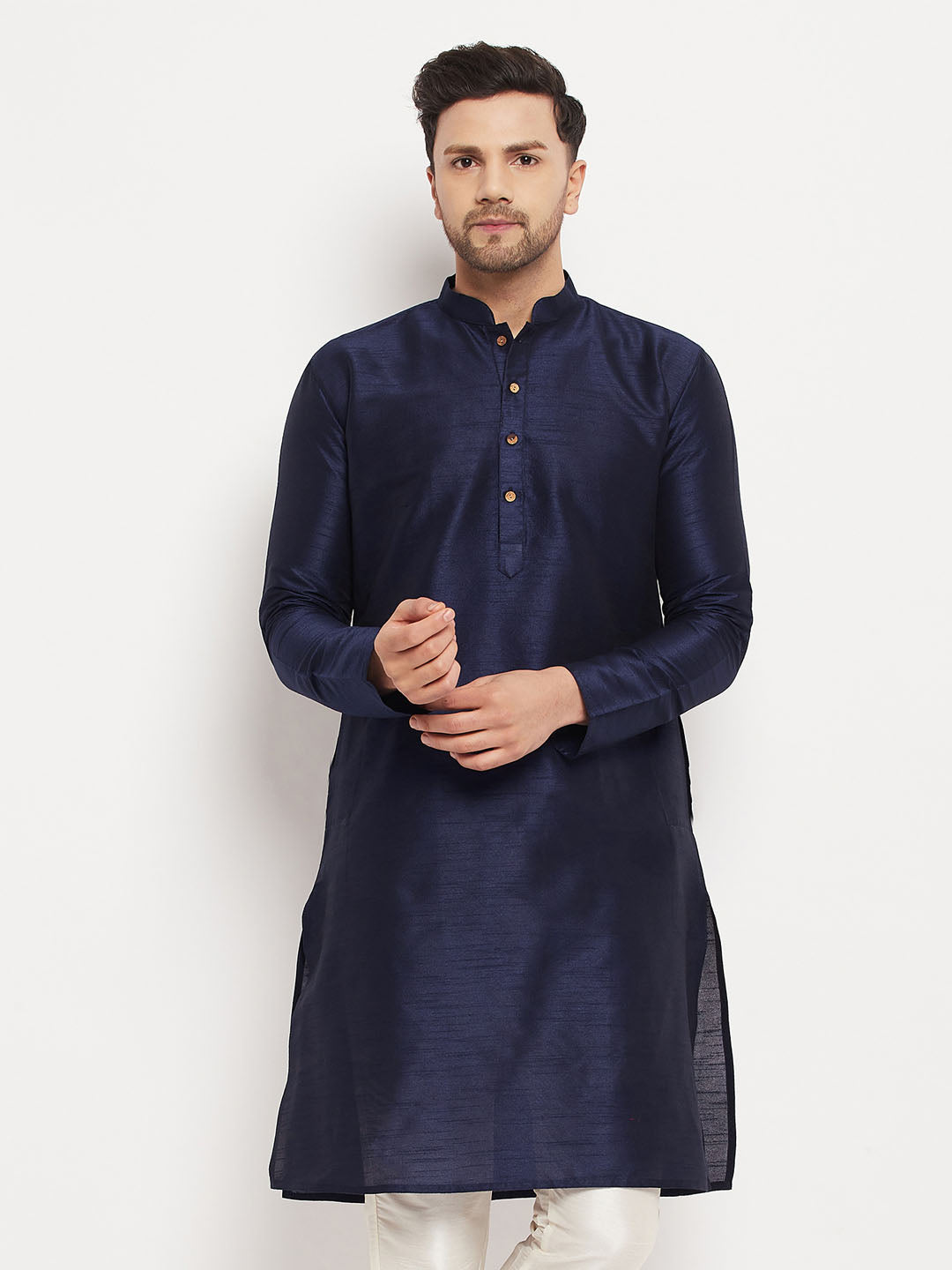 Men's Dark Blue Silk Blend Kurta