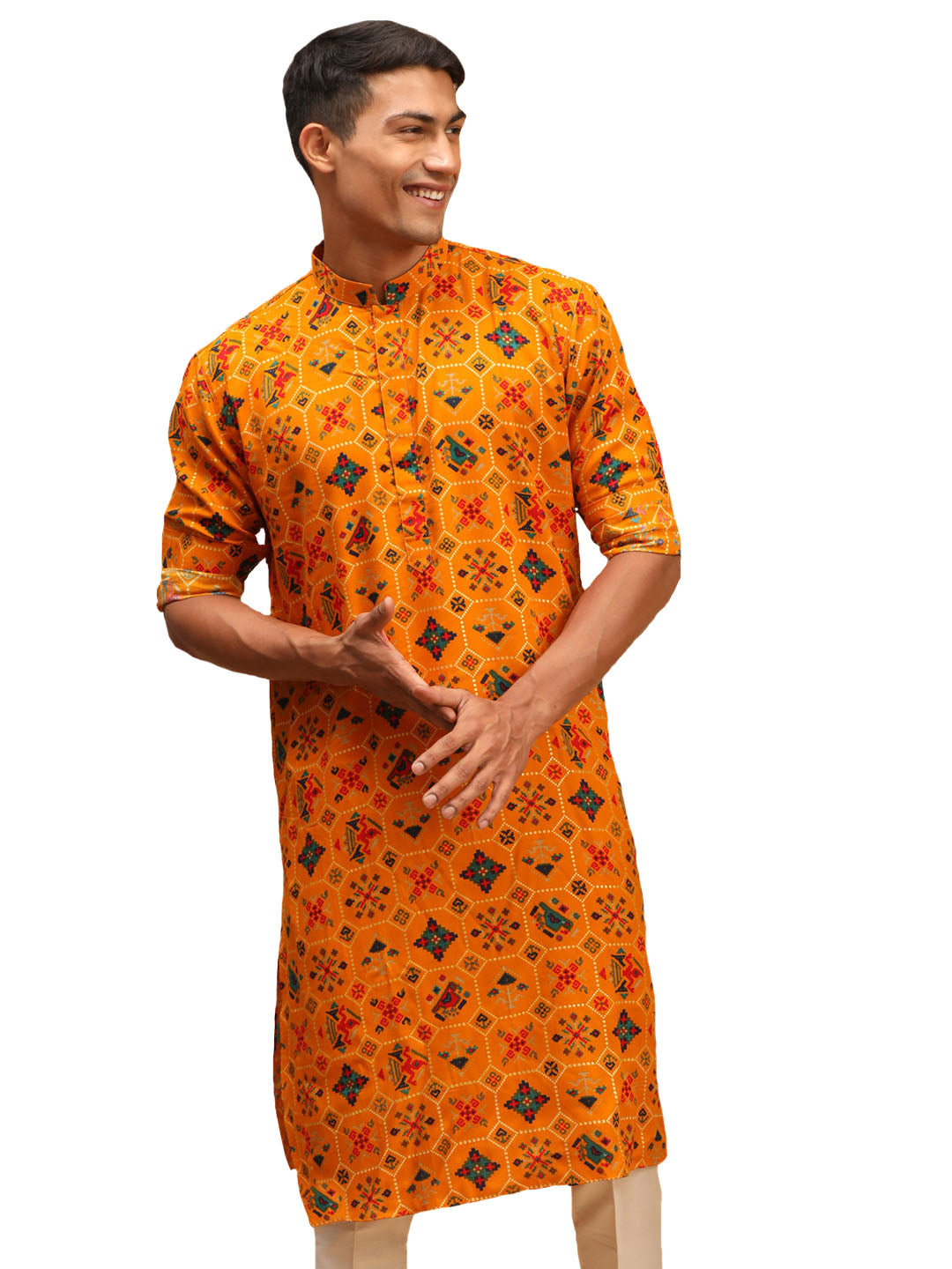 Men's Yellow Cotton Blend Kurta