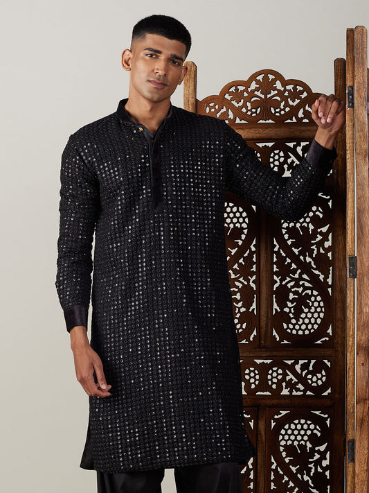 Men's Black Georgette Kurta