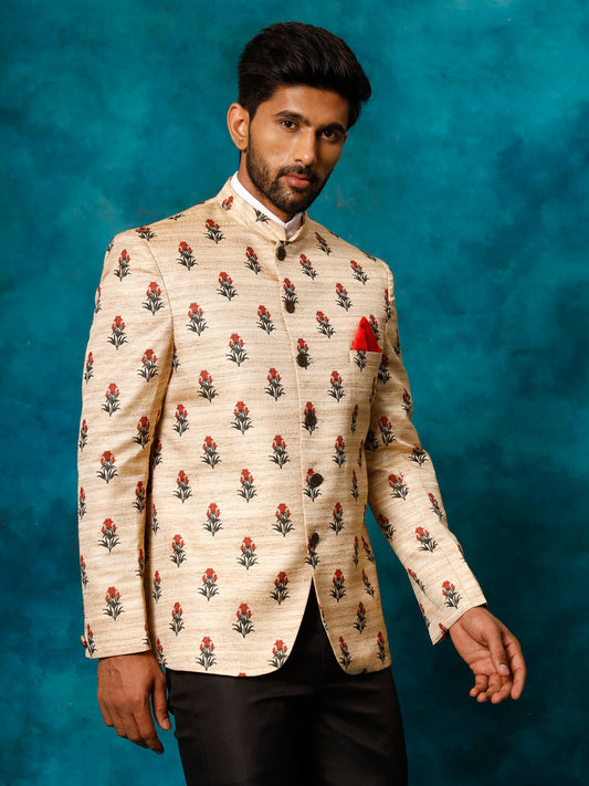 Men's Beige Silk Blend Jodhpuri