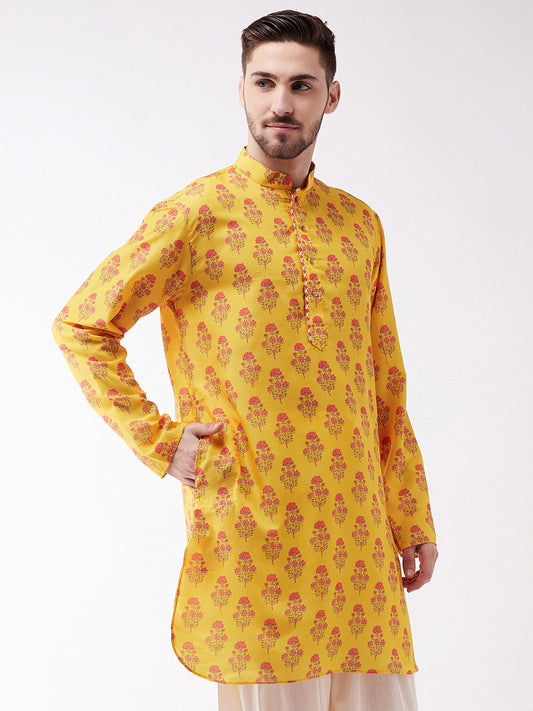 Men's Multicolor-Base-Mustard Muslin Kurta